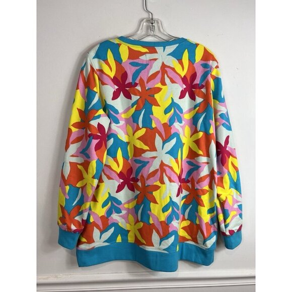 Lands End Serious Sweats Bold Floral Crewneck Sweatshirt Beach Colorful Large - Picture 3 of 8